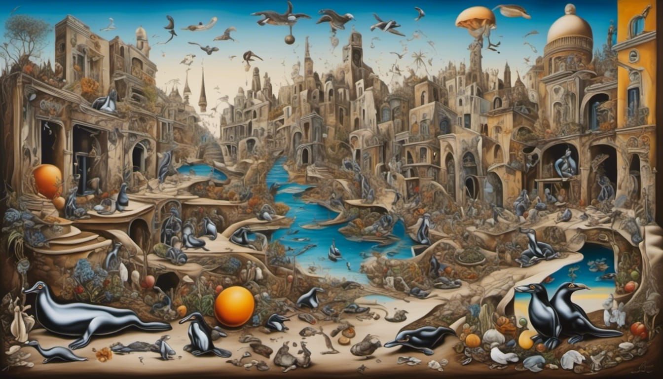 Babylonian Secret Garden in Surrealist Style