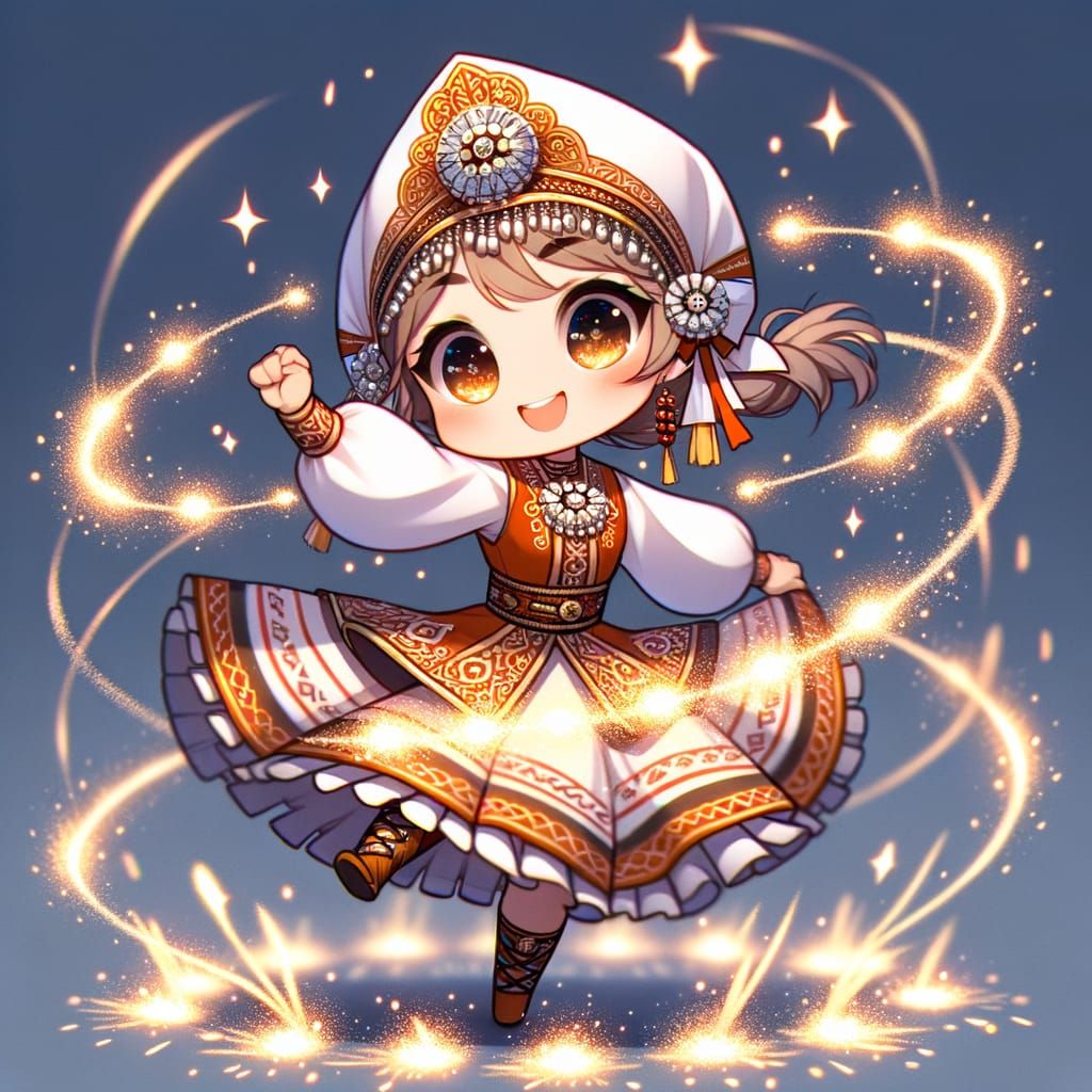 Chibi Cossack Girl Dancing with Sparks