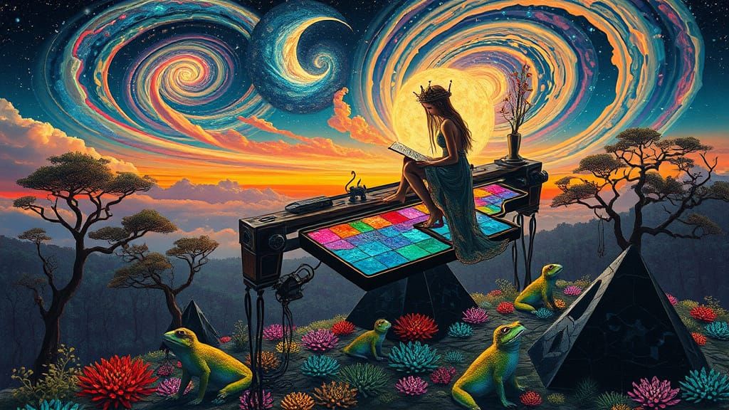 Surrealist Galaxy Scene with Ethereal Figures