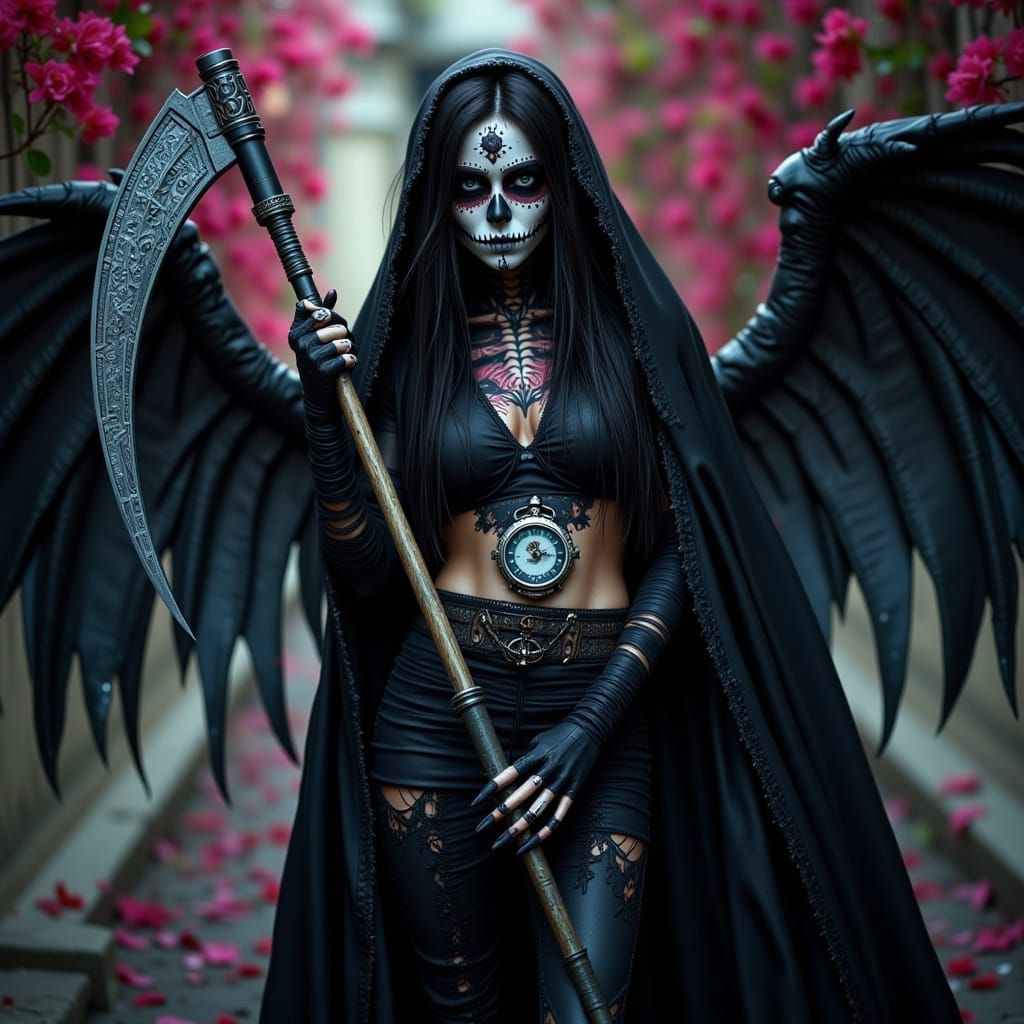 Lady Death with Scythe in Dark Elegant Style