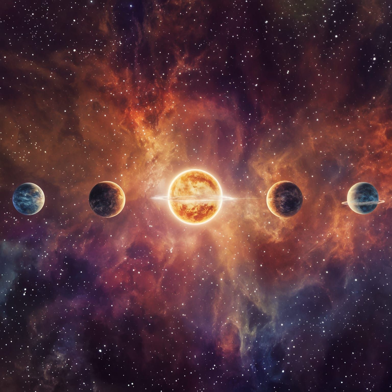 Cosmic Solar System Hologram in Vibrant Mixed Media