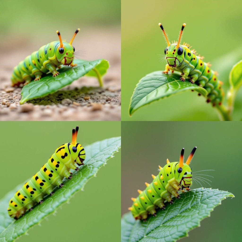 Excited Caterpillar About to Bite Leaf