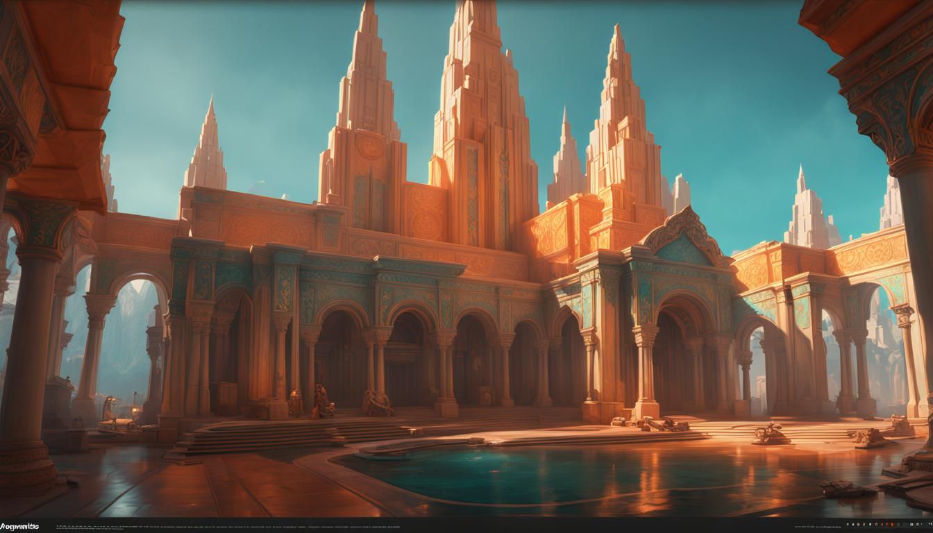 Cyberpunk Temple of Death Concept Art in Triadic Colors