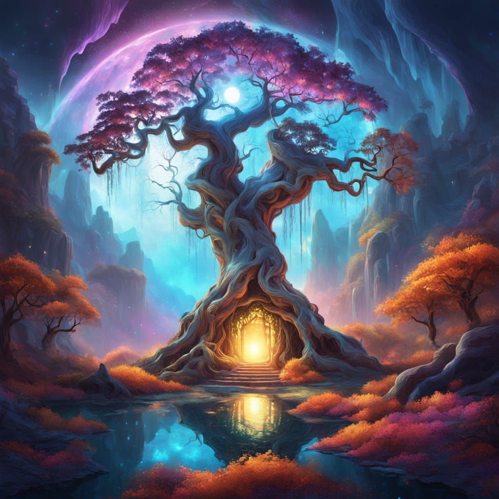 Ethereal Tree of Dreams in Vibrant Oil Painting