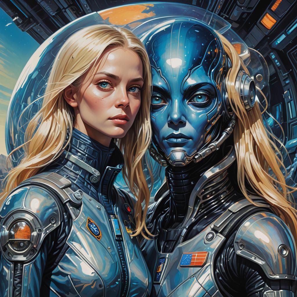 Ethereal Encounter: Alien Meets Astronaut in Vibrant Cosmic....