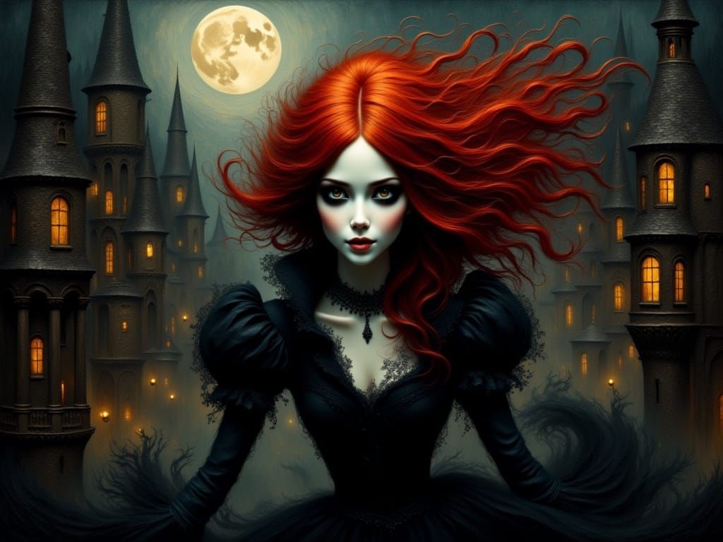 Victorian Woman's Flight from Hyde: Ominous Oil Painting