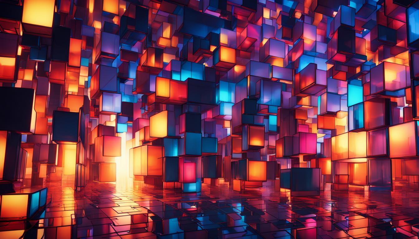 Vibrant Cubist Vision of Aetherpunk Cityscape at Night