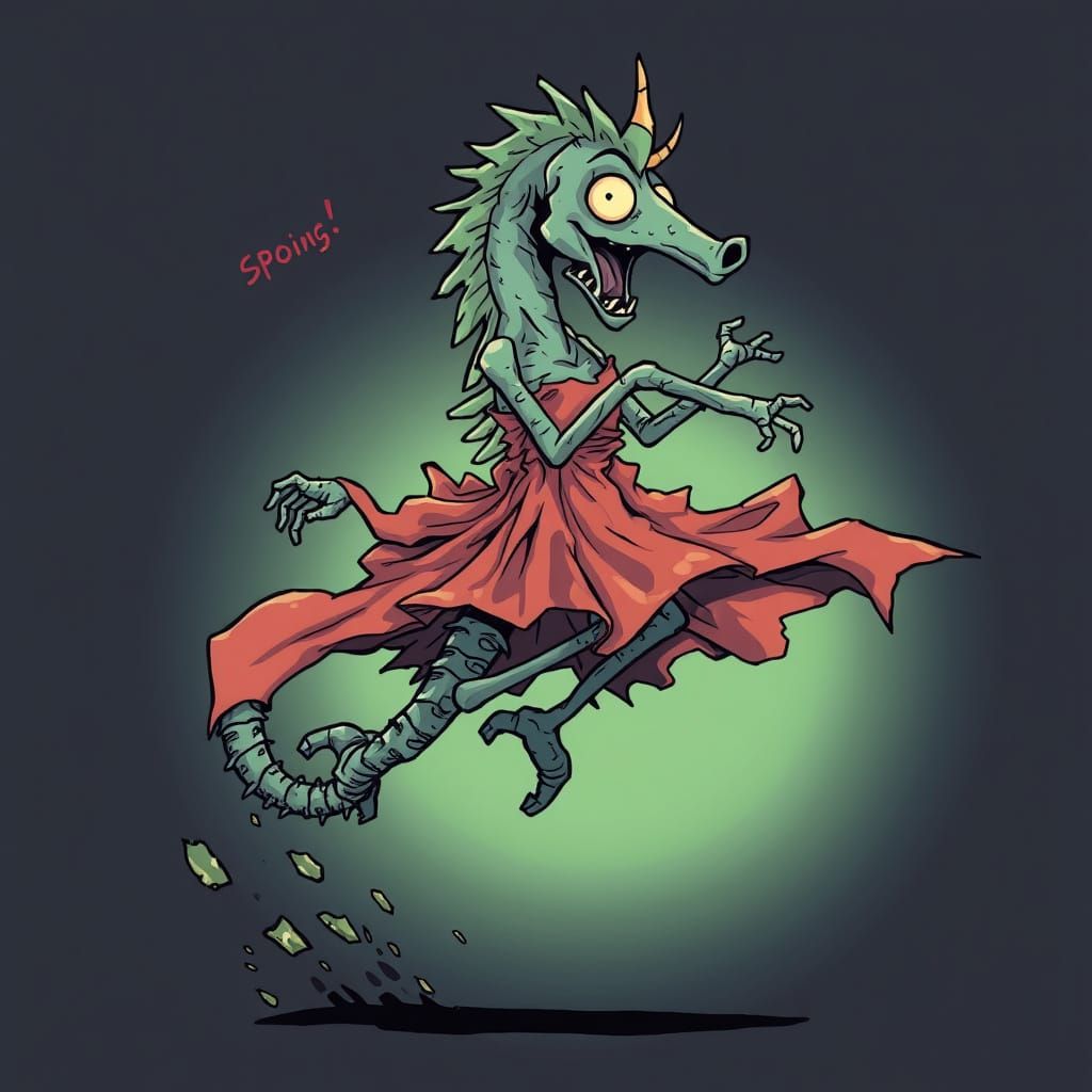 Zombie Seahorse in Whimsical Apocalypse
