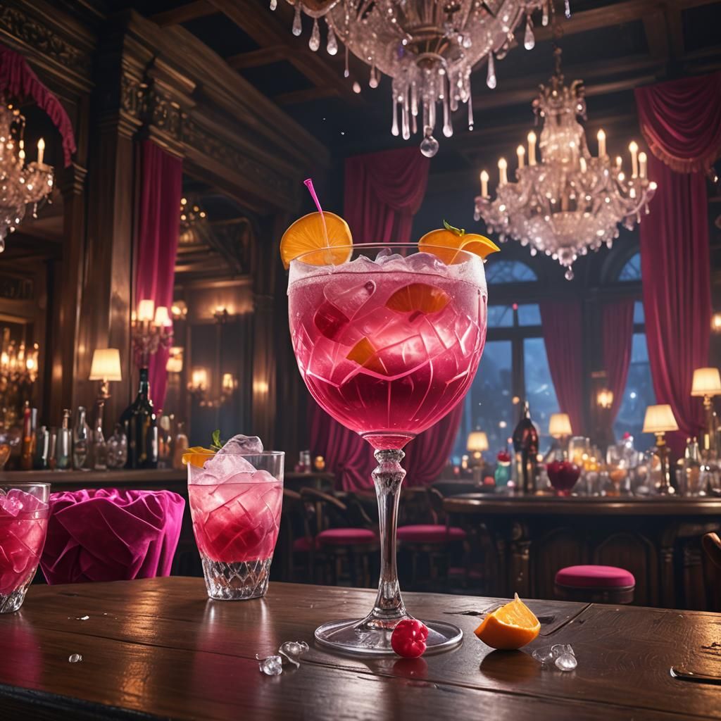 Glamorous Glass of Cosmos Cocktail in Art Deco Bar