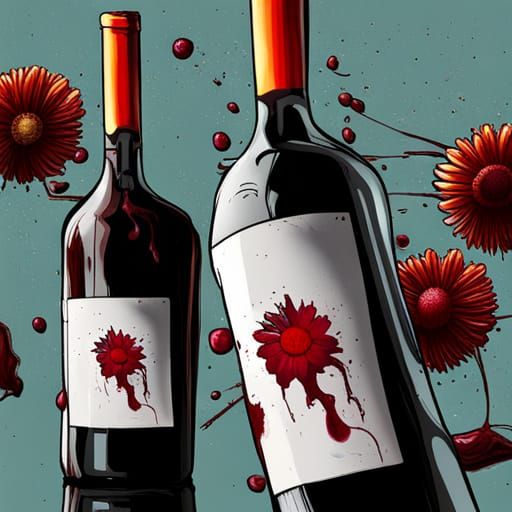 Macabre Floral Wine Label in Ink and Watercolor Style