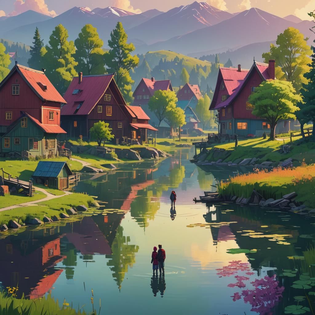 Loving Couple in Whimsical Village Setting