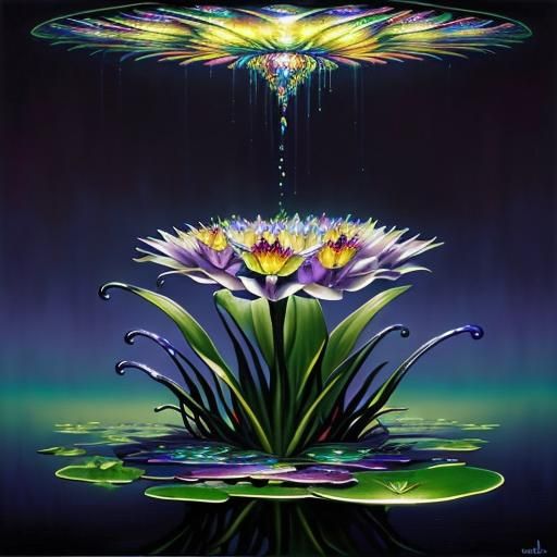 A liquid mercury frog, magic psychedelic masterpiece surreal...