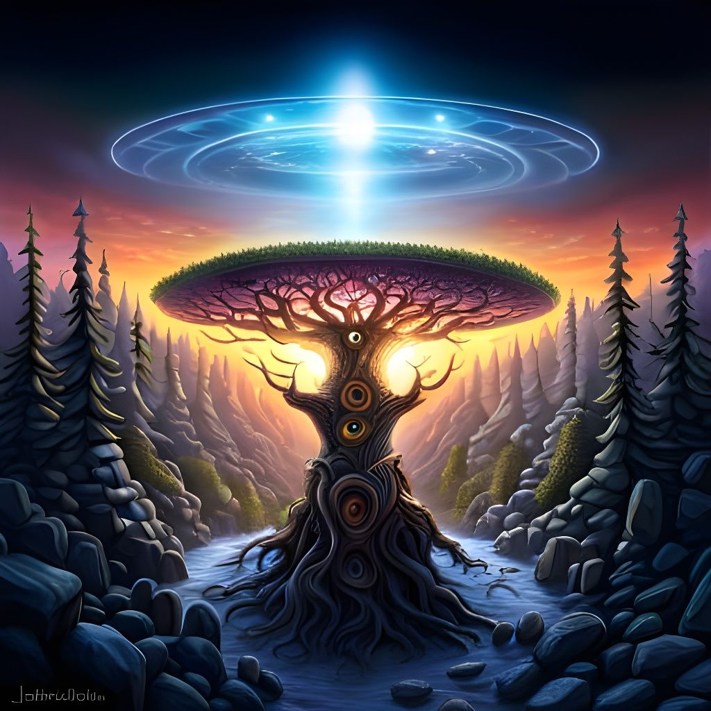Stunning Hyperdetailed Tree of Life UFO Artwork