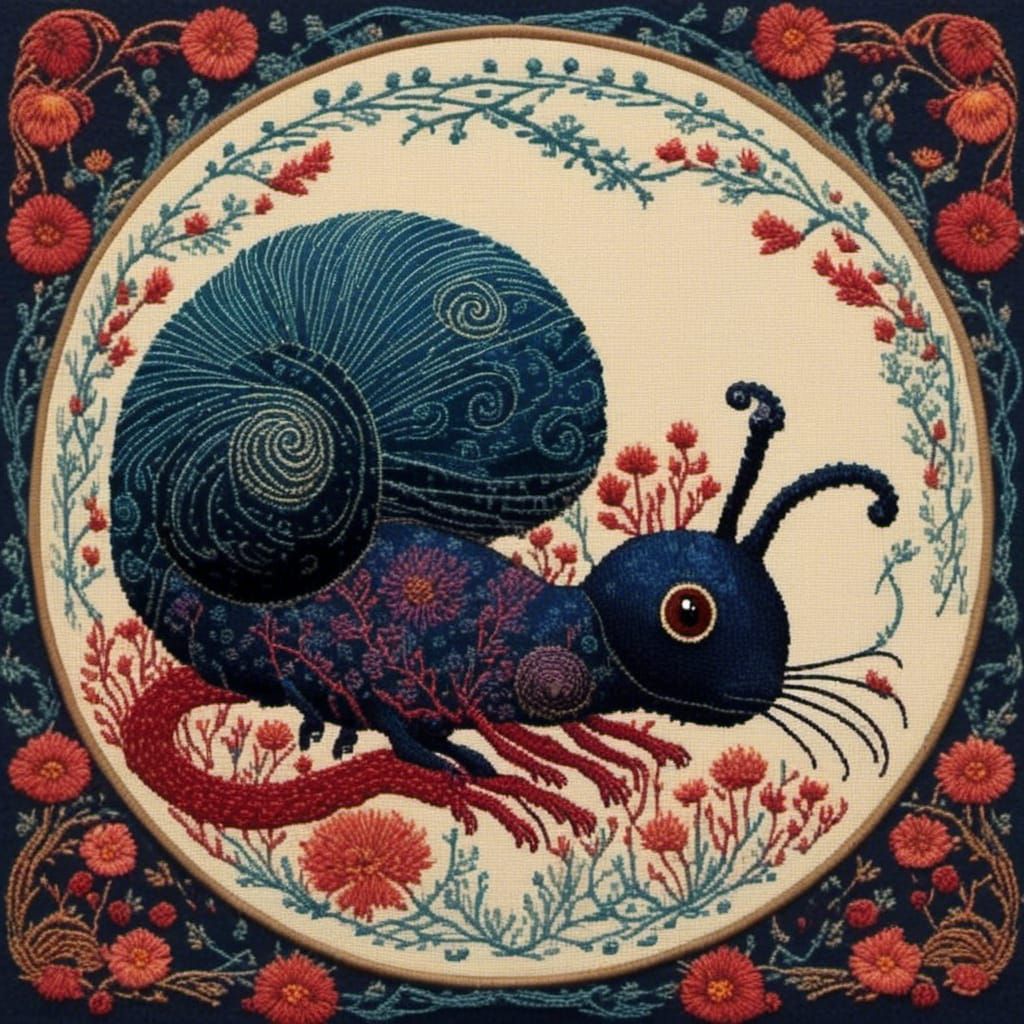 Needlepoint Art of Whimsical Cicadas