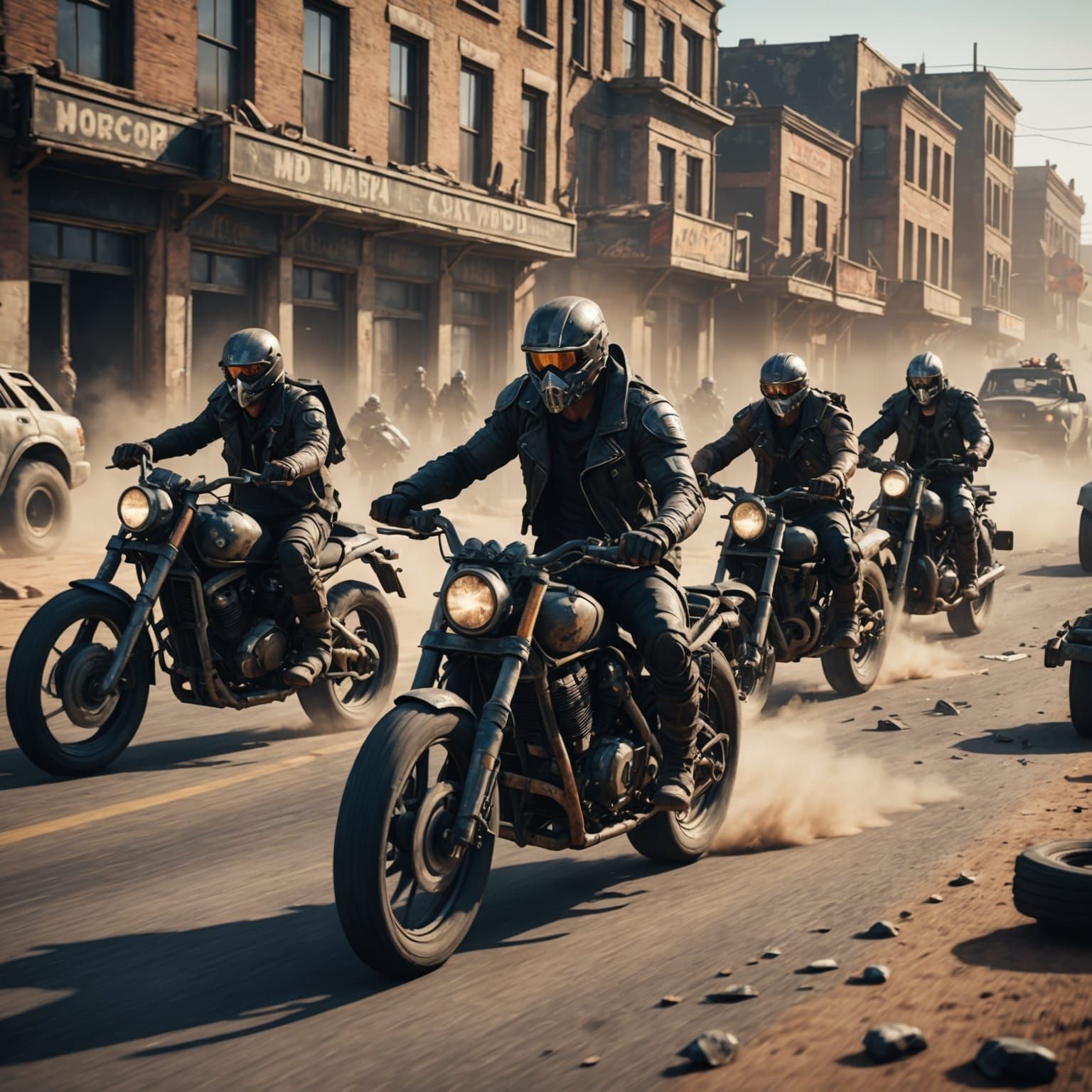 Epic Mad Max Motorcycle Gang Chase in Post-Apocalyptic Waste...