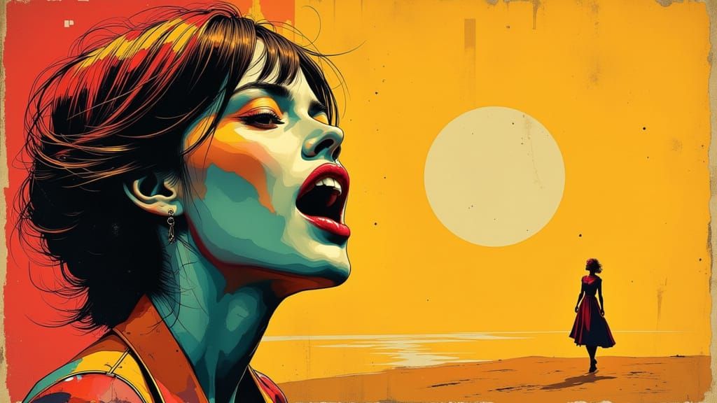 Joyful Woman Sings in 60s Mod Style