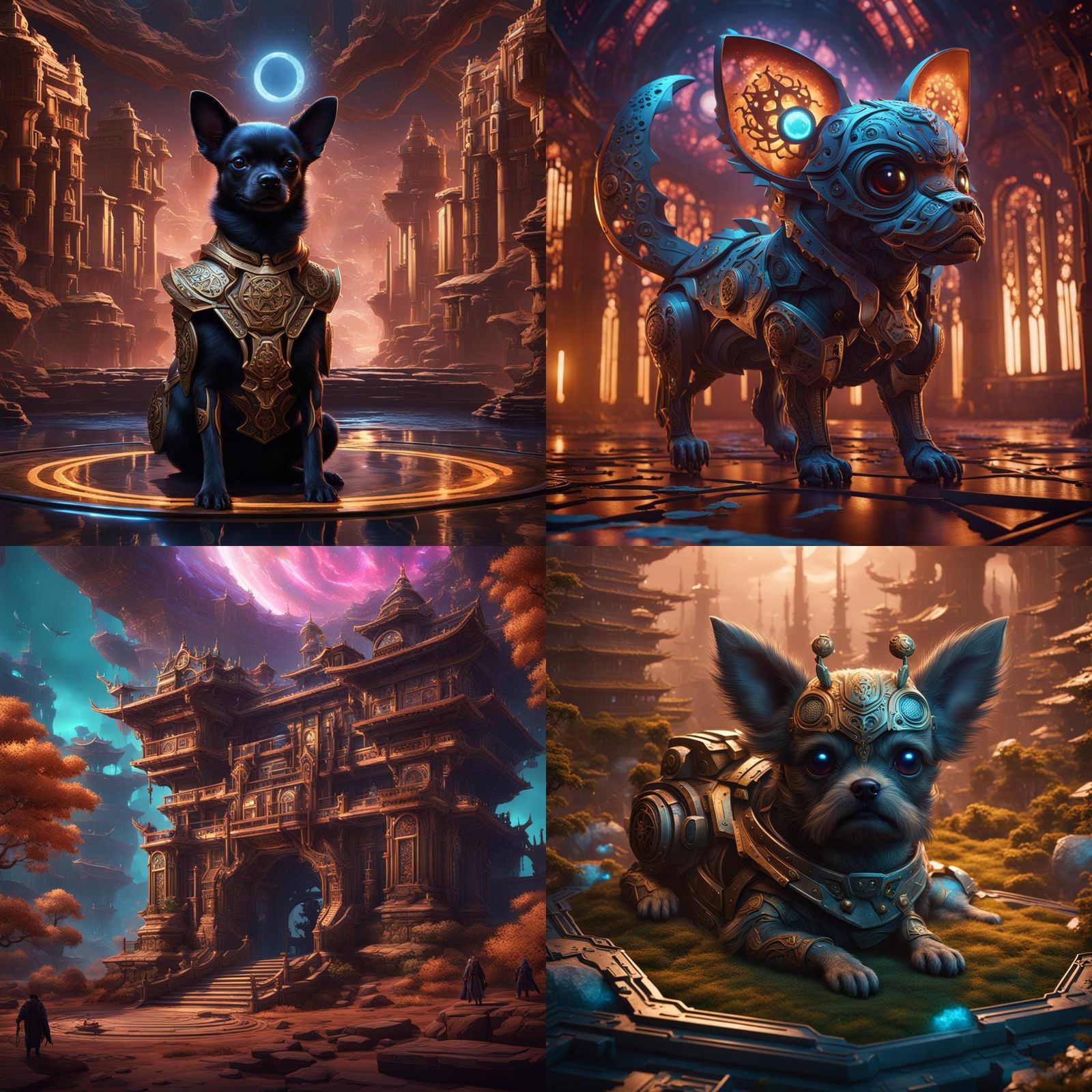 Surreal Futuristic Chihuahua in Laser-Cut Vignette