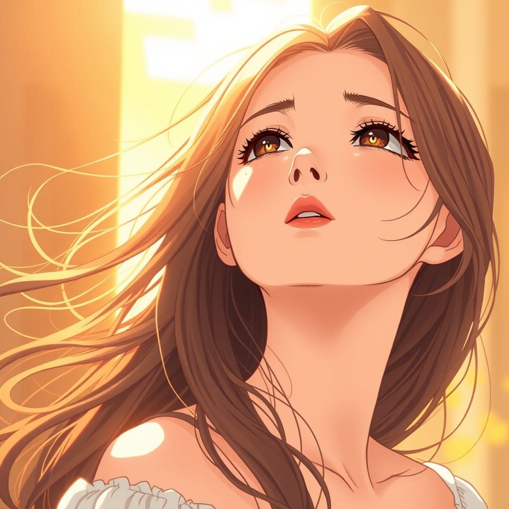 Serene Anime Girl Basks in Golden Morning Light