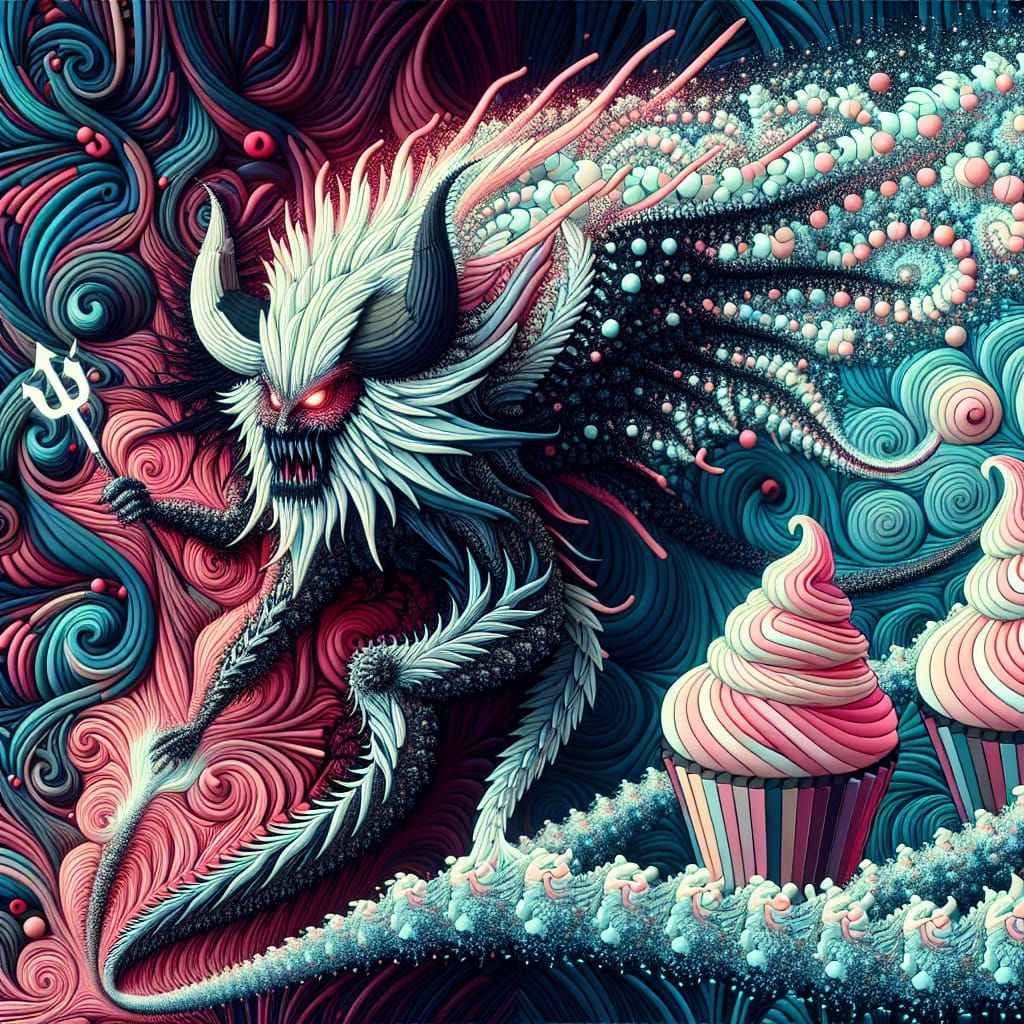 Devil Tailed Demon Explodes Out Of An Cupcake Parade.