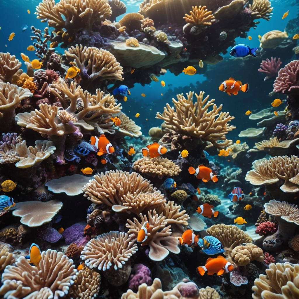 Colorful Coral Reef in Hyperrealistic Underwater Photography...