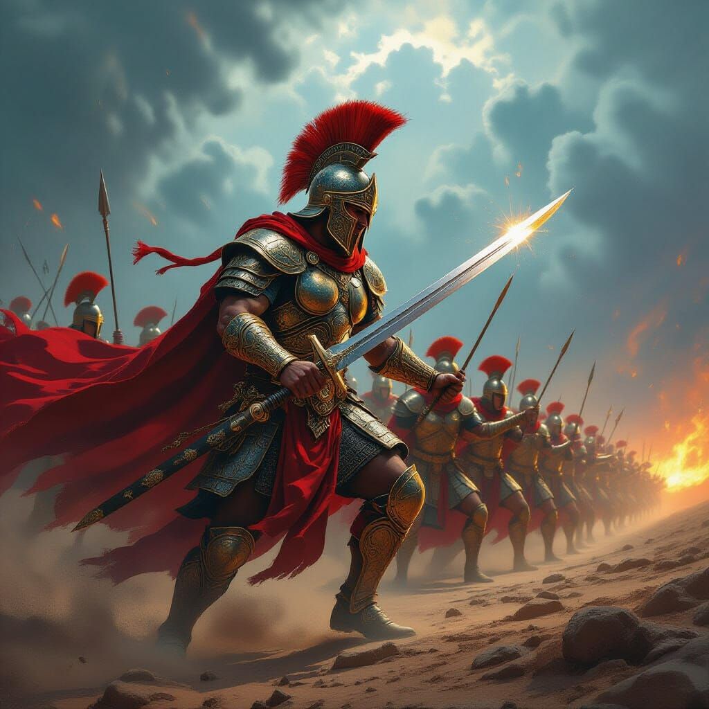 Utopian Warrior Leading Charge, Cosmic Digital Art