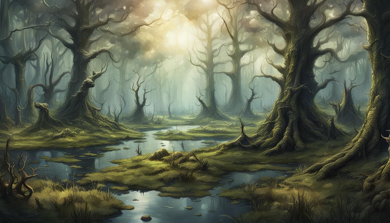 Deadly Swamp Forest in Mystical Realism Style