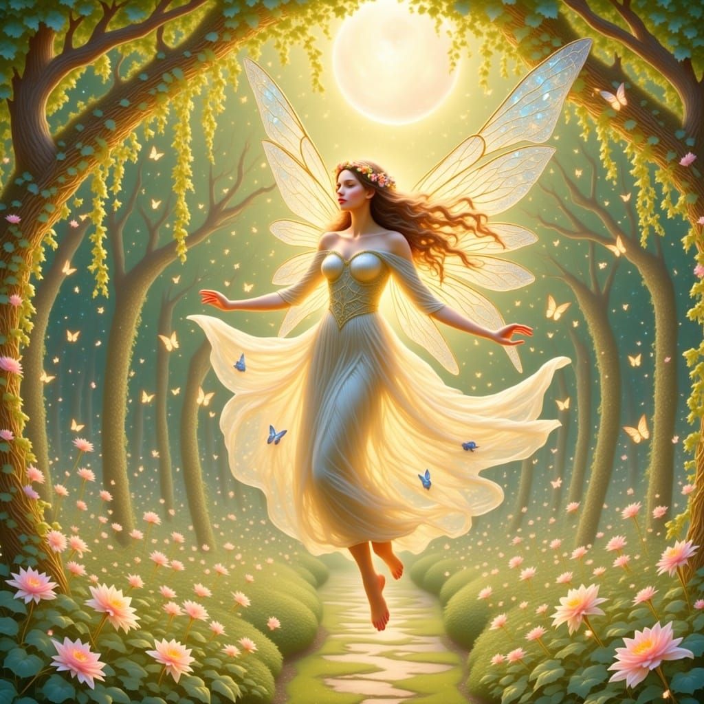 Ethereal Fairy with Golden Curls and Dragonfly Wings