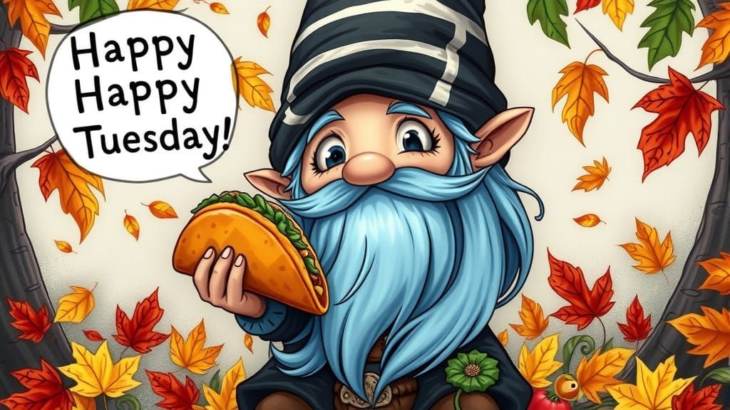 Chibi Gnome with Blue Beard in Gothic-Hippy Style