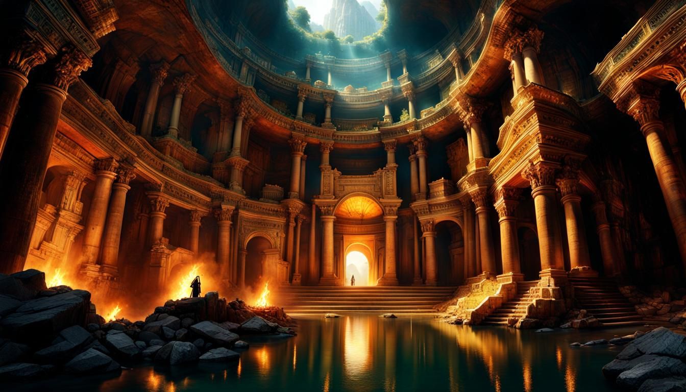 ancient city ruins in underground cave