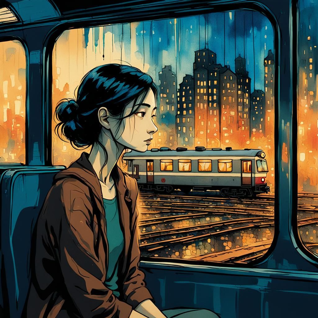 Melancholic Cityscape in Vibrant Noir