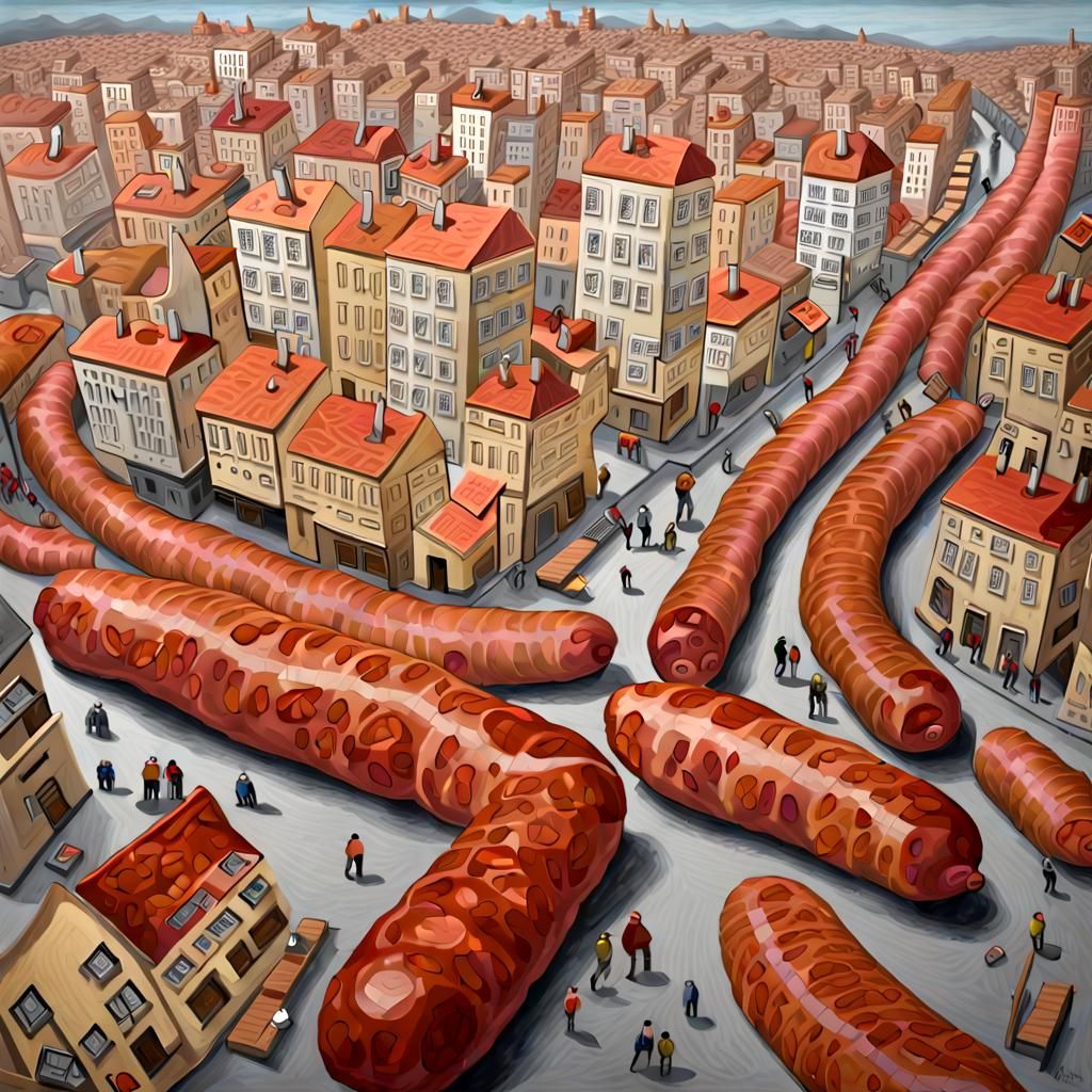 City of Meat Delights in a Dark, Sausage Cityscape