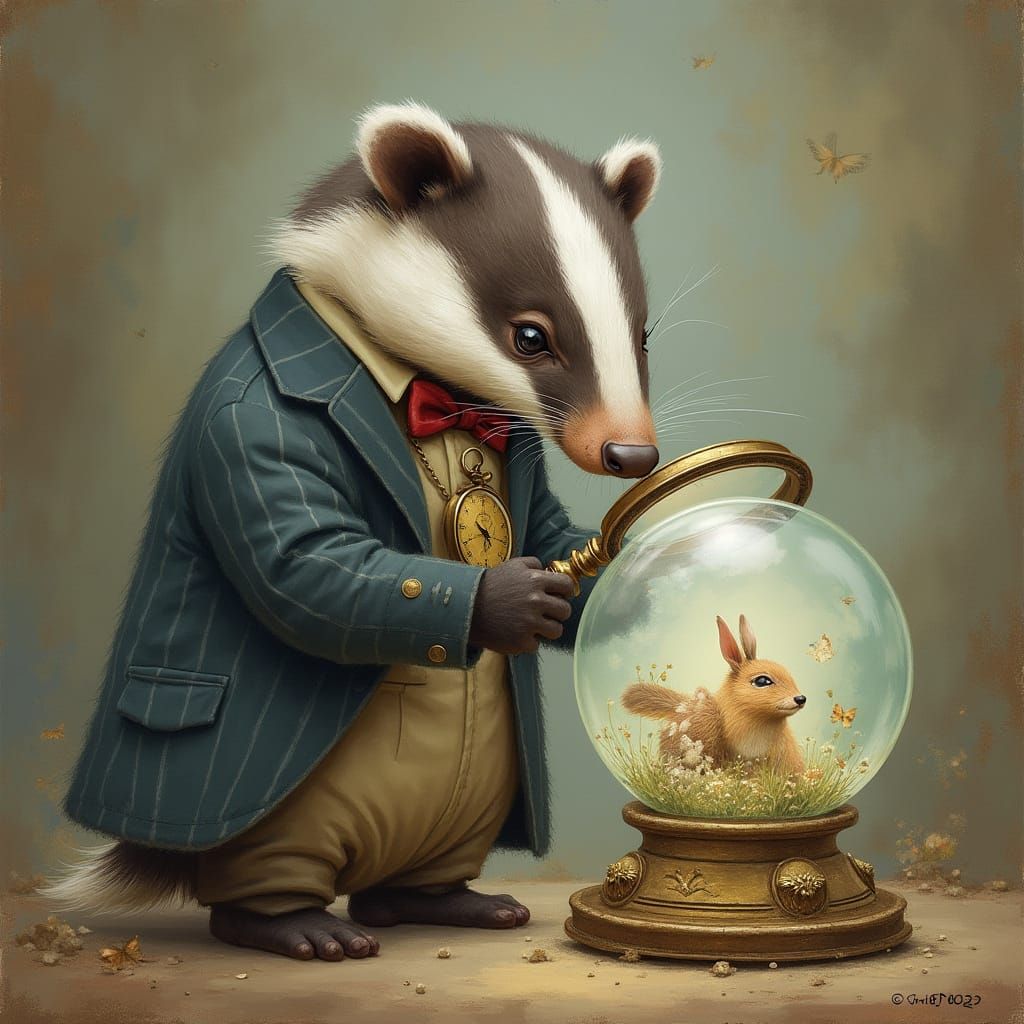 Badger Detective Inspects Miniature World