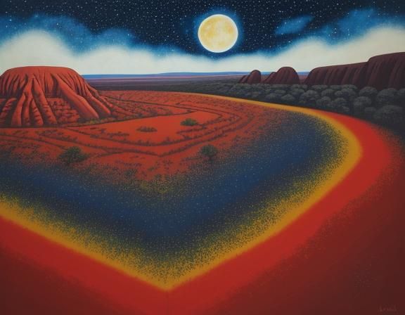 Ancient Aboriginal Ancestors Over Uluru in Vibrant Dreamtime...