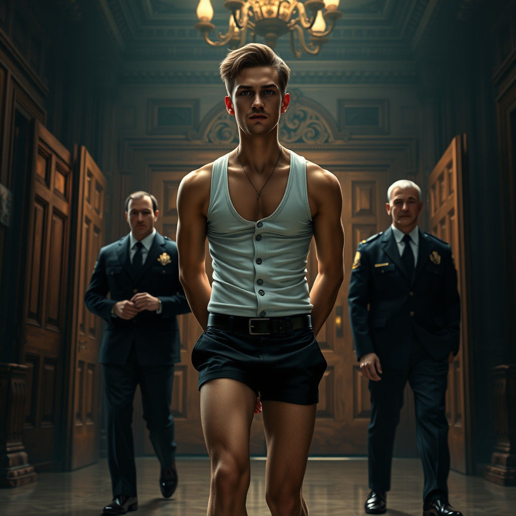 Vulnerable Figure in Ornate Courtroom, in Matte Painting Sty...