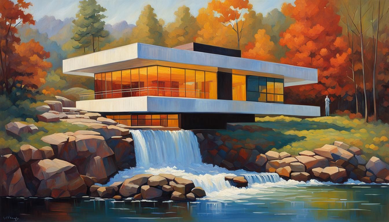 Frank-Lloyd Wright Inspired Villa Above a Serene Waterfall i...