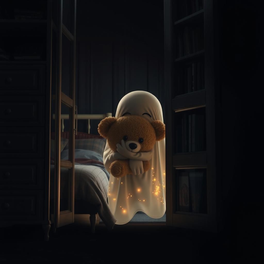 Chiaroscuro Ghost in Dimly Lit Bedroom Interior