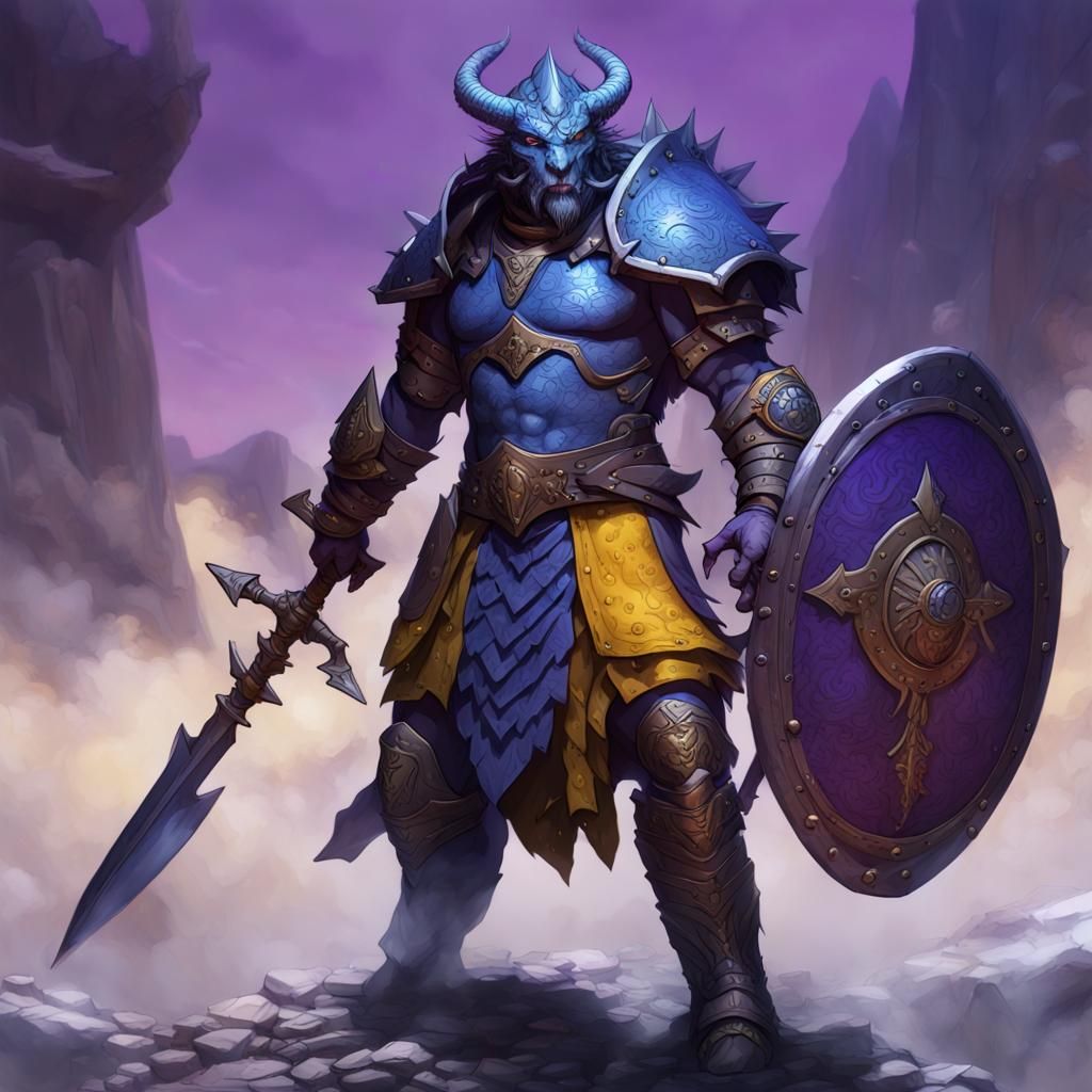 Dark Fantasy Blue Dragonborn Barbarian Masterpiece Art