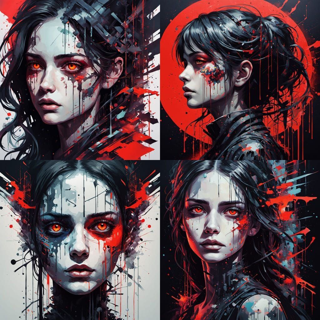 Cyber-Gothic Portrait of a Haunting Female Figure in Digital...