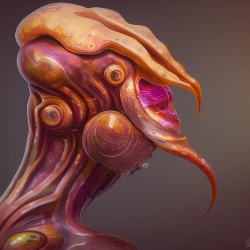 Surreal Cuttlefish-Humanoid Hybrid in Dramatic, Colorful Spl...