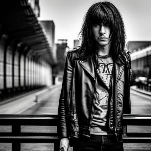 Moody Ramones-Inspired Portrait in Hyperrealistic Style