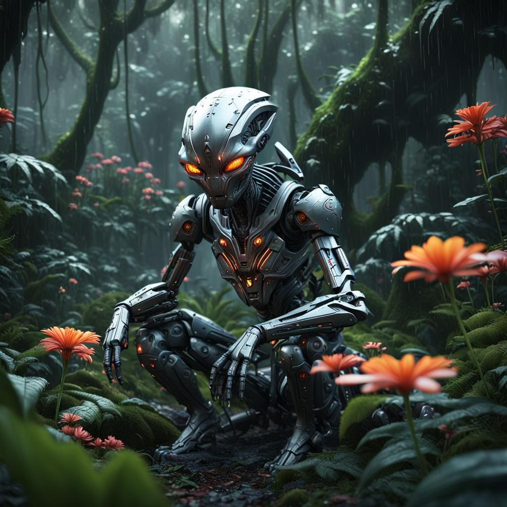 Alien in Jungle, Fierce and Ultra-Detailed, Cinematic Backgr...