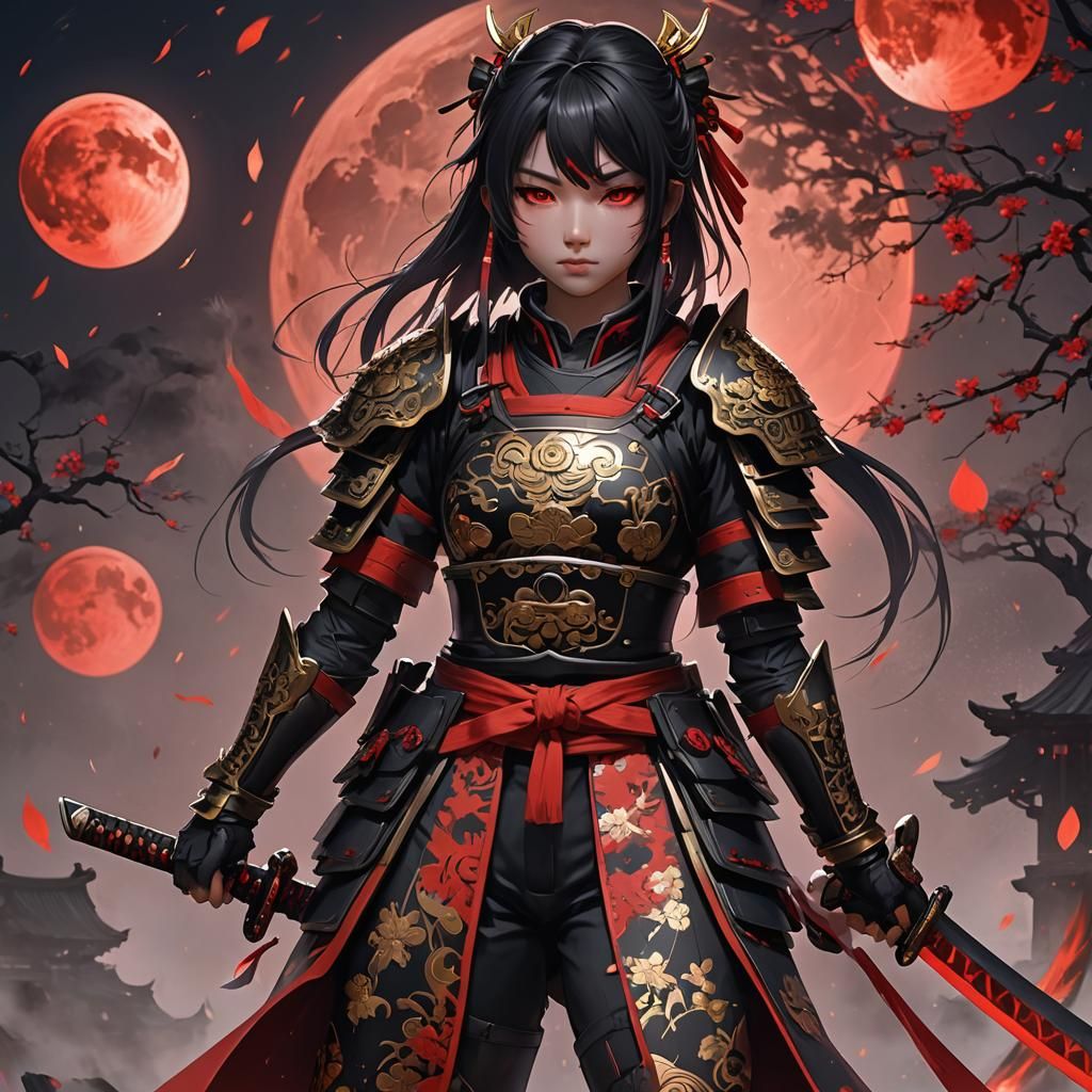 Shadow Samurai Maiden Under Blood Red Moon