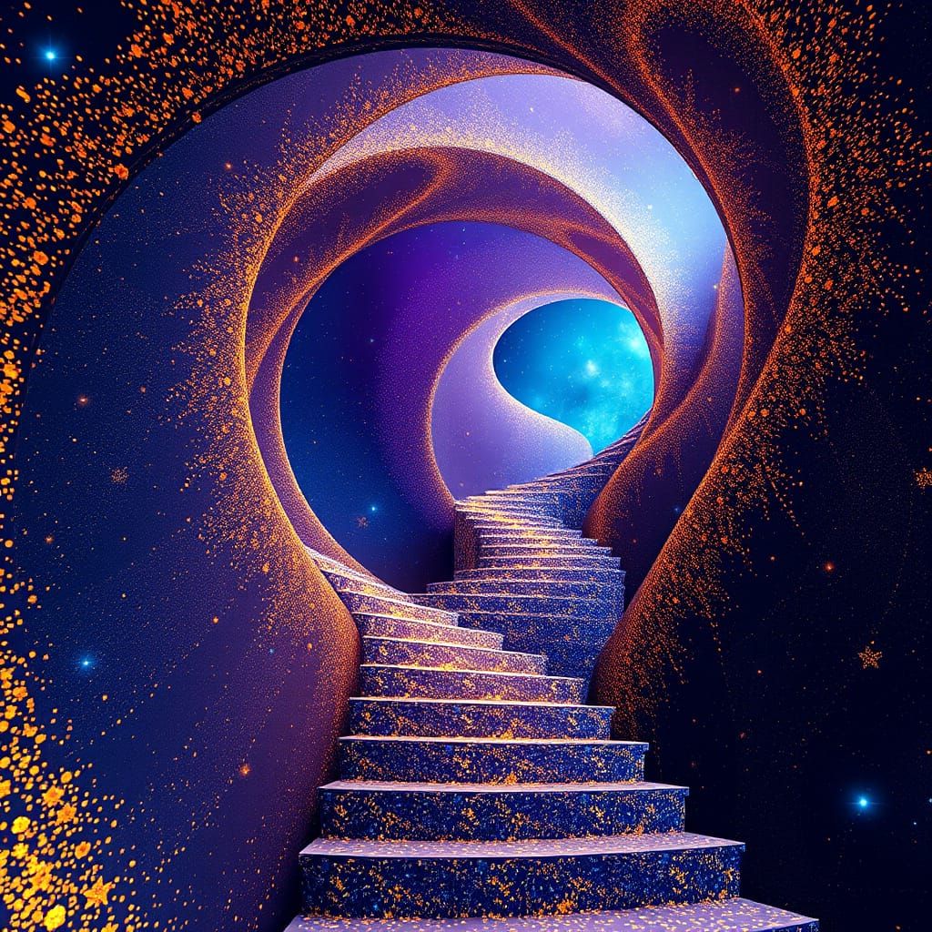 Celestial Stardust Staircase Ascending to Dreamlike Heights