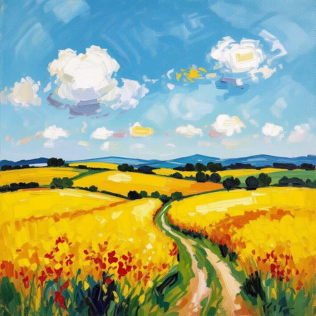 Vast Yellow Fields in Neo-Impressionistic Style