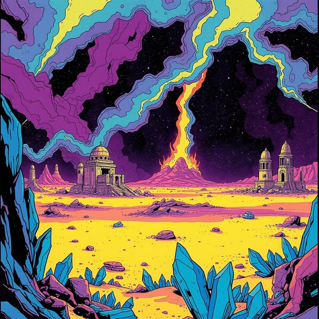 Cosmic Storm Over an Ultraviolet Wasteland in a Futuristic M...