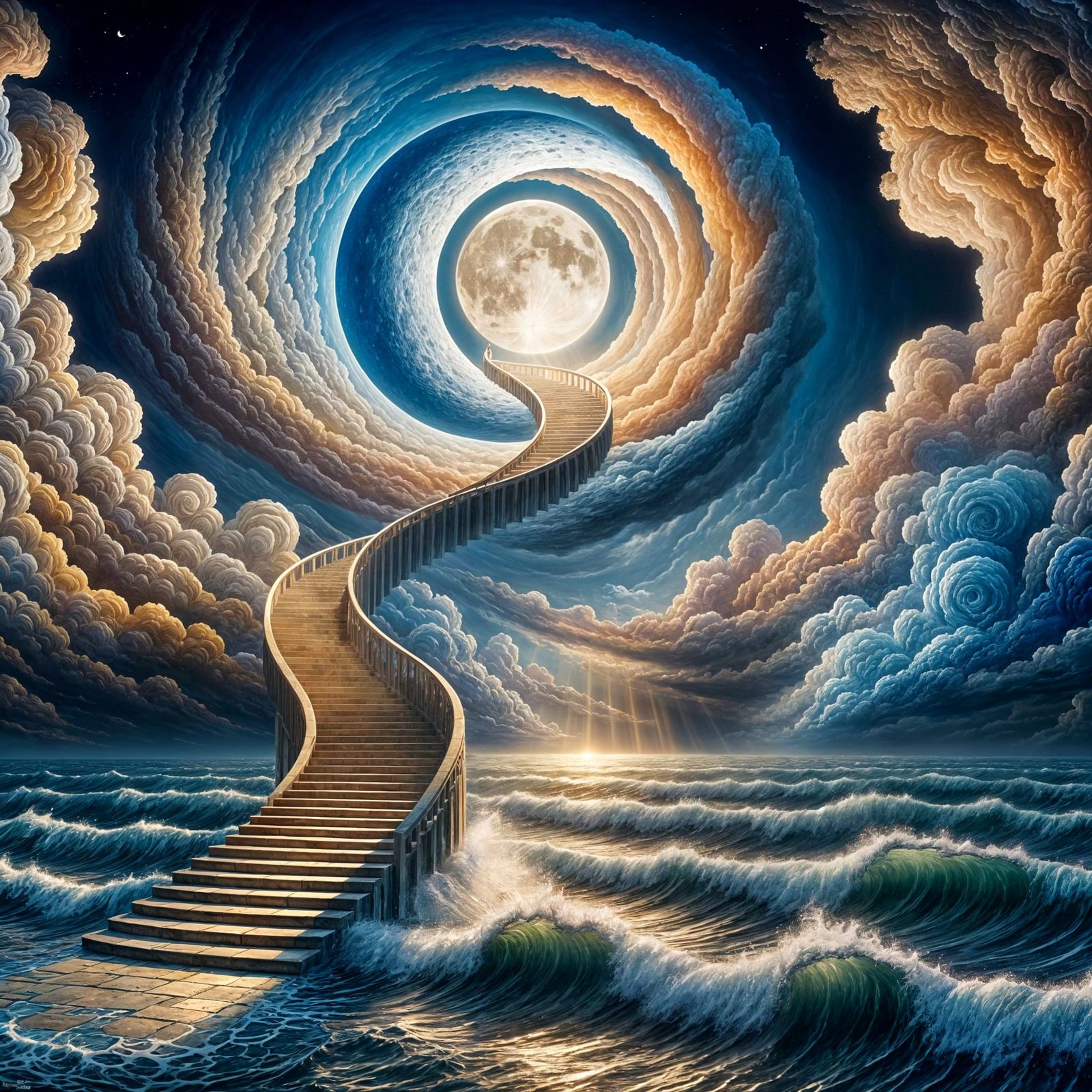 Spiral Staircase to the Moon, in Symbolist Style