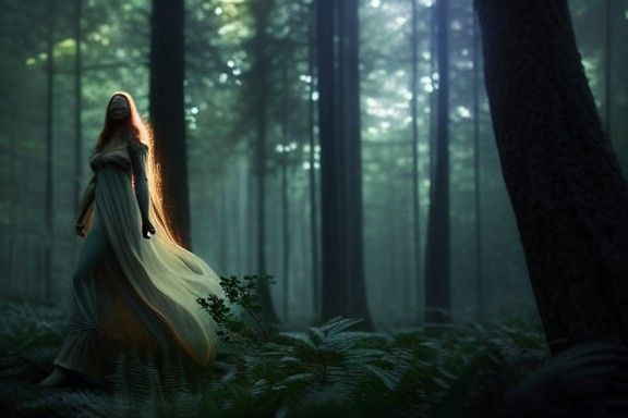 Serene Forest Goddess in Ethereal Splendor
