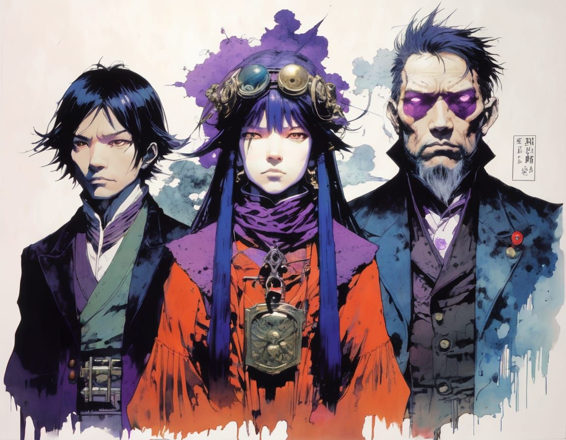 Purple Biomechanical Art in Manga Style