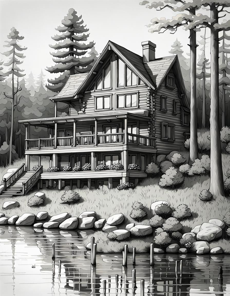 Elegant Log Cabin Mansion in Pine Forest with Wrap-Around Po...