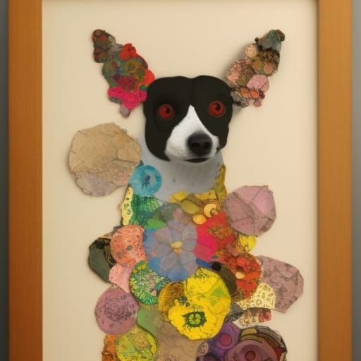 Vibrant Mid-Century Modern Collage of Dog and Flowers